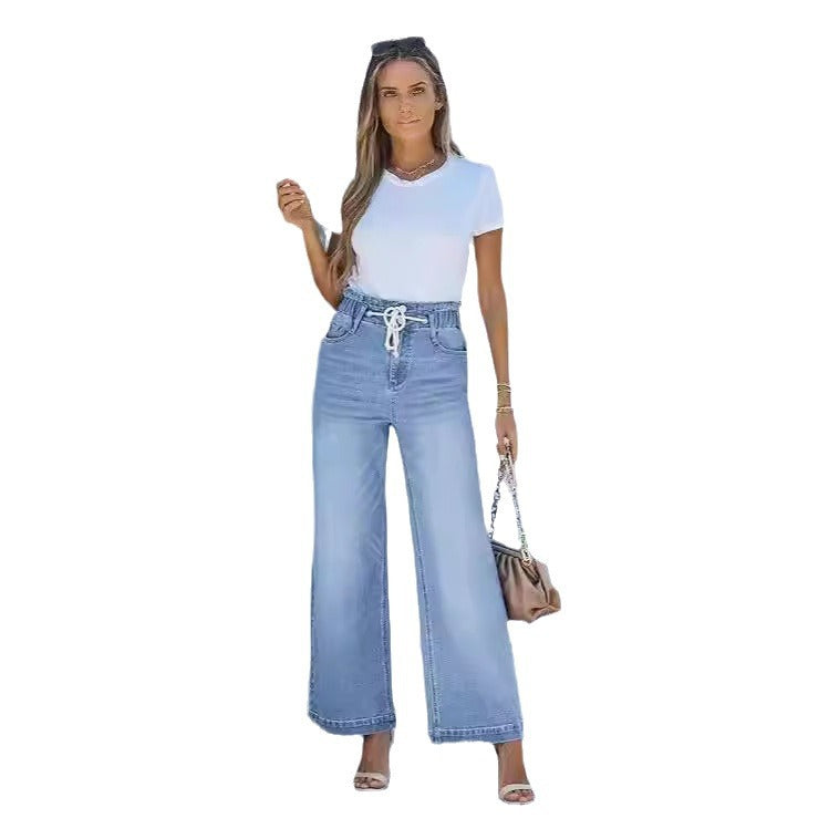 Damen nan hochgeschnittene Weitbein-Jeans mit Kordelbund und lässiger Culotte-Silhouette Echo Archiv