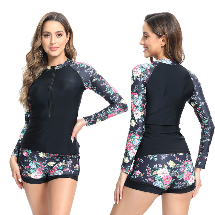 Damen Funktions-Badeanzug mit floralem Langarm-Top und Short Echo Archiv