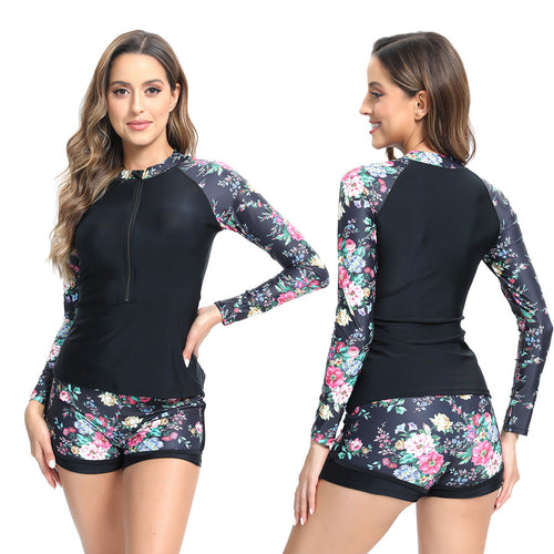 Damen Funktions-Badeanzug mit floralem Langarm-Top und Short Echo Archiv