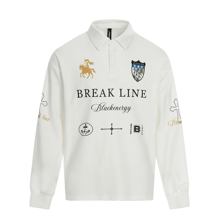 Unisex Rugby-Poloshirt mit Kentkragen, Logoprints und Oversize-Schnitt Echoarchiv