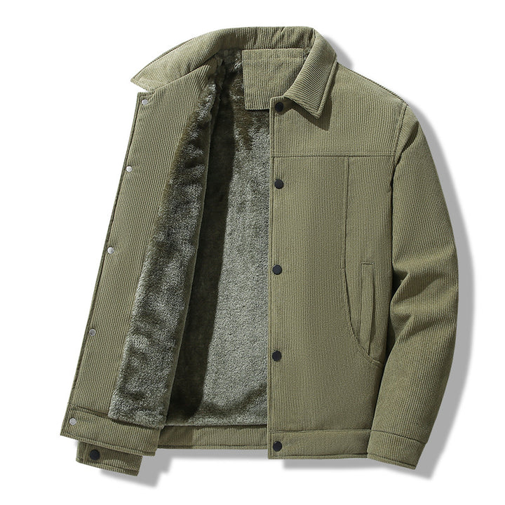 Männer Cordjacke im lässigen Arbeiterstil mit Druckknopfverschluss und Seitentaschen – Taviero
