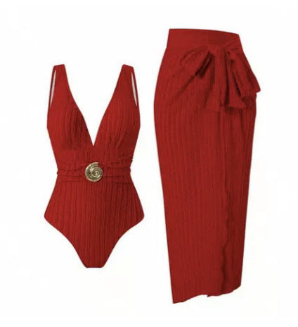 Damen Badeanzug mit femininem Wickelrock und elegantem Schmuckdetail Echo Archiv