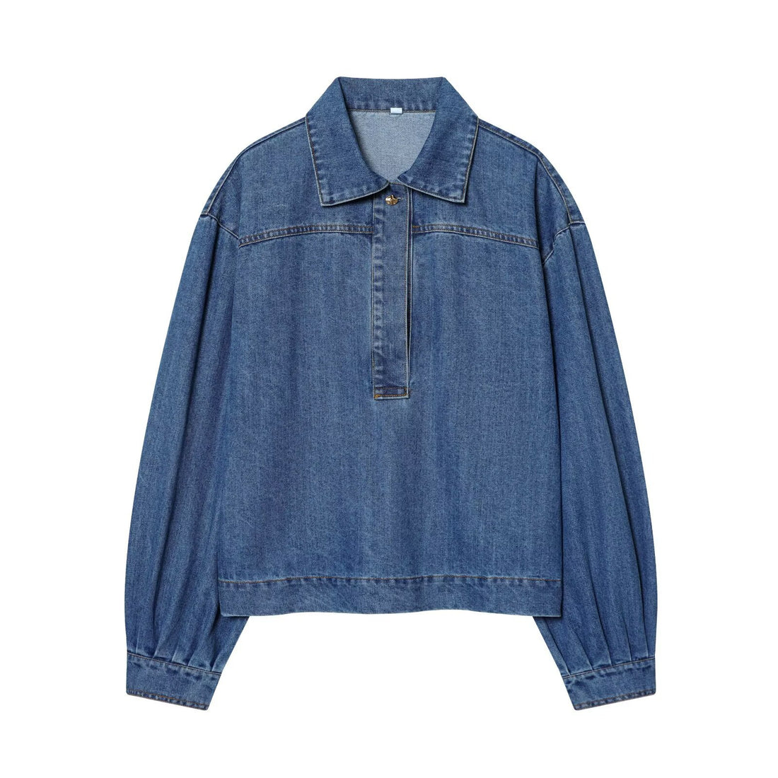 Damen Oversize Denim-Pulloverjacke mit halber Knopfleiste Echoarchiv