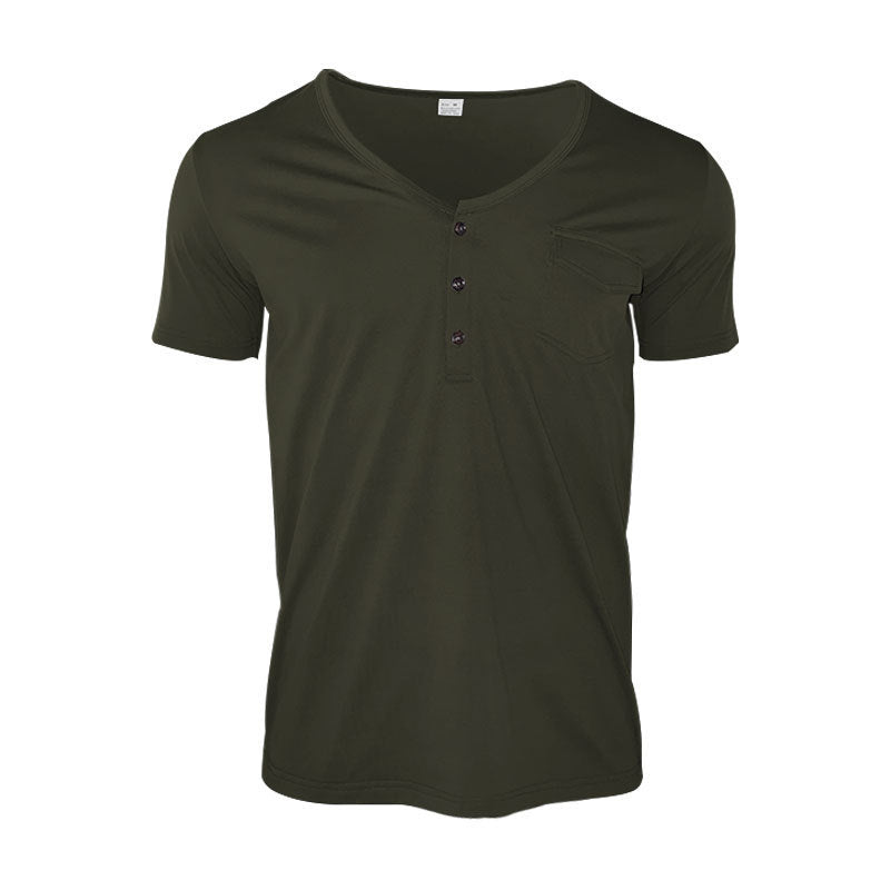 Herren lässiges V-Ausschnitt Henley T-Shirt mit praktischer Brusttasche Echoarchiv