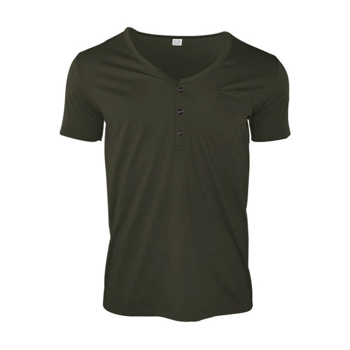 Herren lässiges V-Ausschnitt Henley T-Shirt mit praktischer Brusttasche Echoarchiv