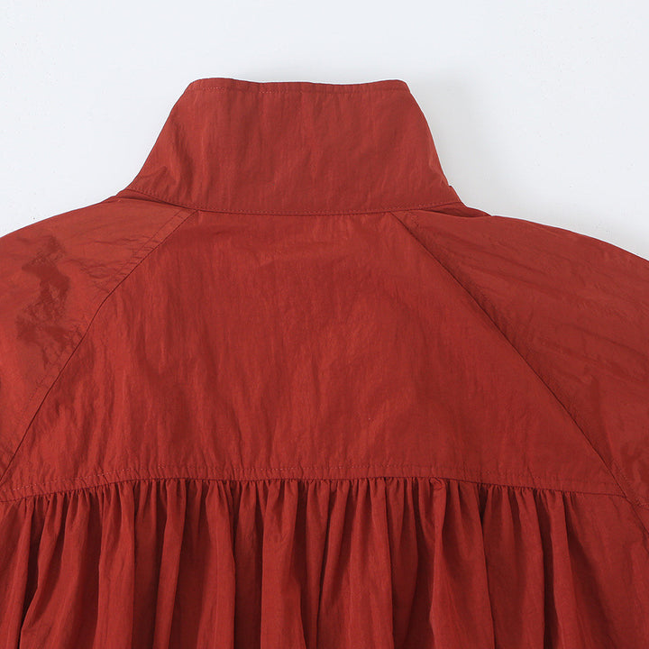 Damen Leichte Cropped Bomberjacke mit Stehkragen, elastischem Saum und Druckknopfleiste Echoarchiv