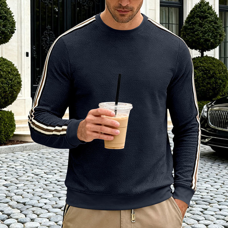 Herren Feinstrukturiertes Rundhals‑Sweatshirt mit sportiven Kontraststreifen an den Ärmeln – Marzano