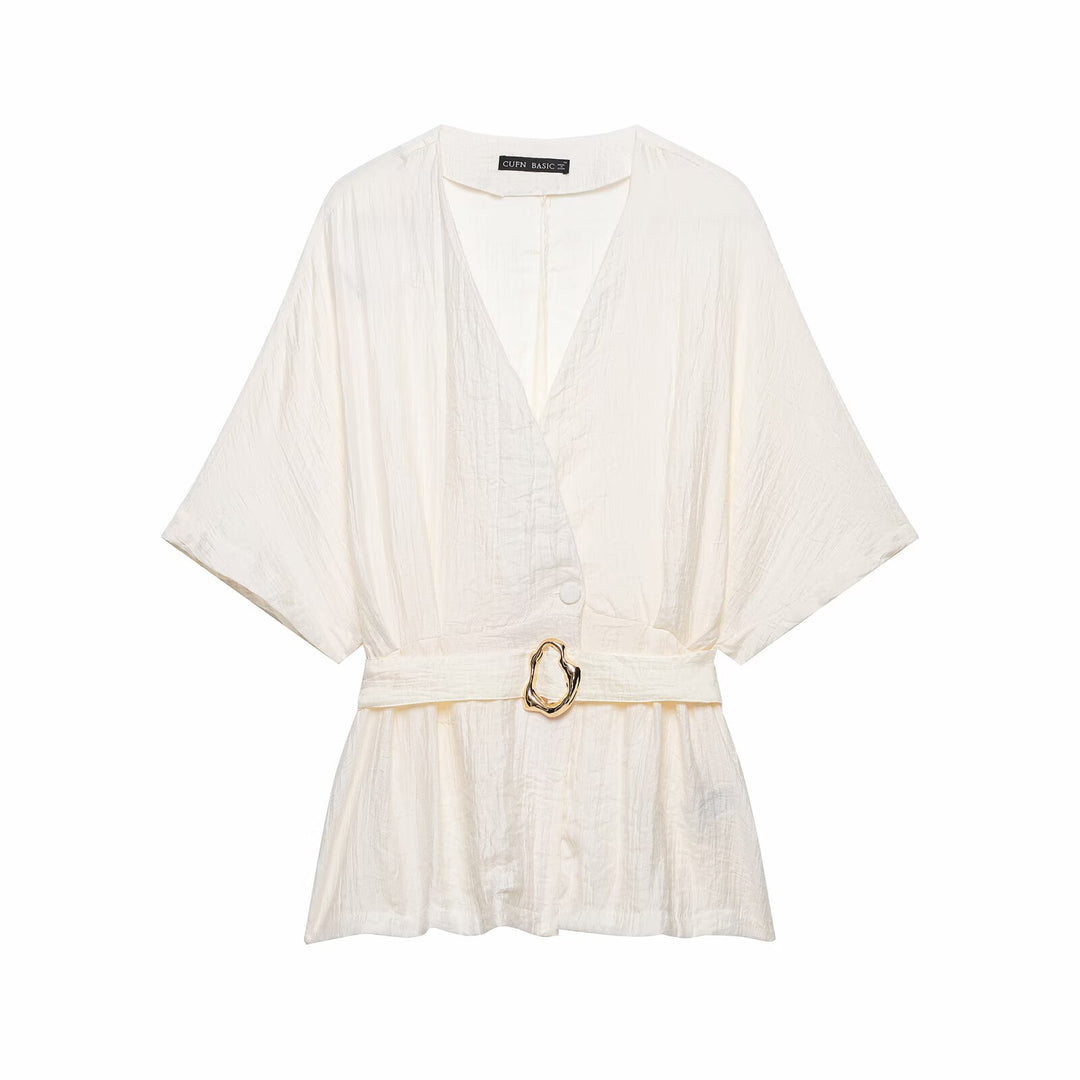 Damen Zweiteiler Kimono-Top mit Taillengürtel und weiter Bundfaltenhose Echo Archiv
