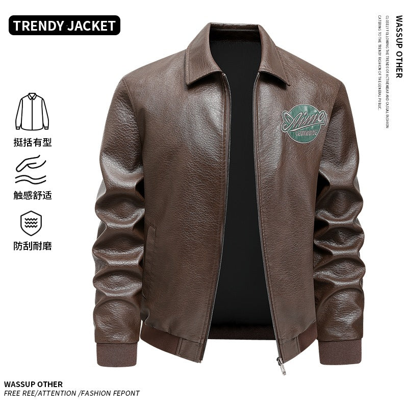 Herren Lässige Lederjacke mit Stickdetails Echo Archiv