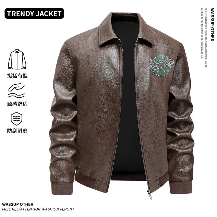 Herren Lässige Lederjacke mit Stickdetails Echo Archiv