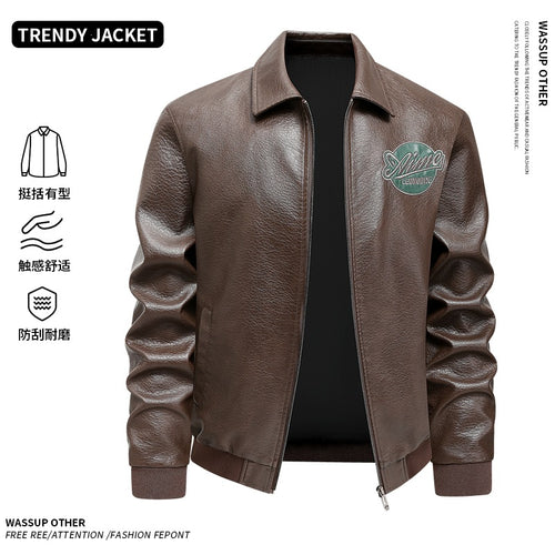 Herren Lässige Lederjacke mit Stickdetails Echo Archiv