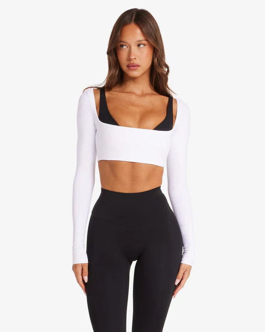 Damen Sportliches Langarm Crop-Top Echo Archiv
