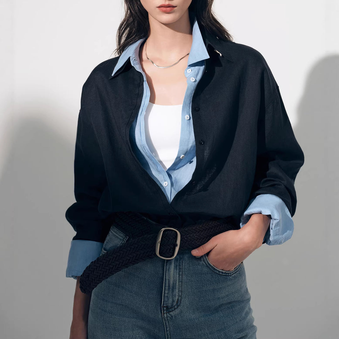 Damen Modische Leinenbluse mit langen Ärmeln Echoarchiv