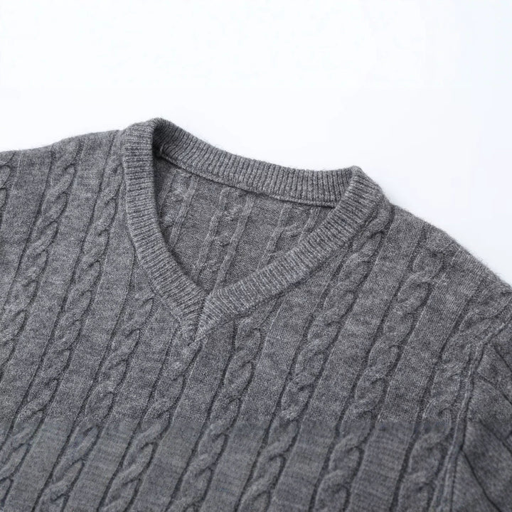 Damen Oversize Zopfmuster-Pullover mit V-Ausschnitt und breitem Rippbündchen Echoarchiv