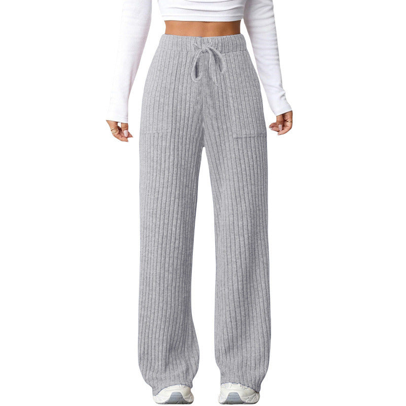 Damen Weite Rippstrick-Loungebundhose mit Tunnelzug und aufgesetzten Taschen Echo Archiv