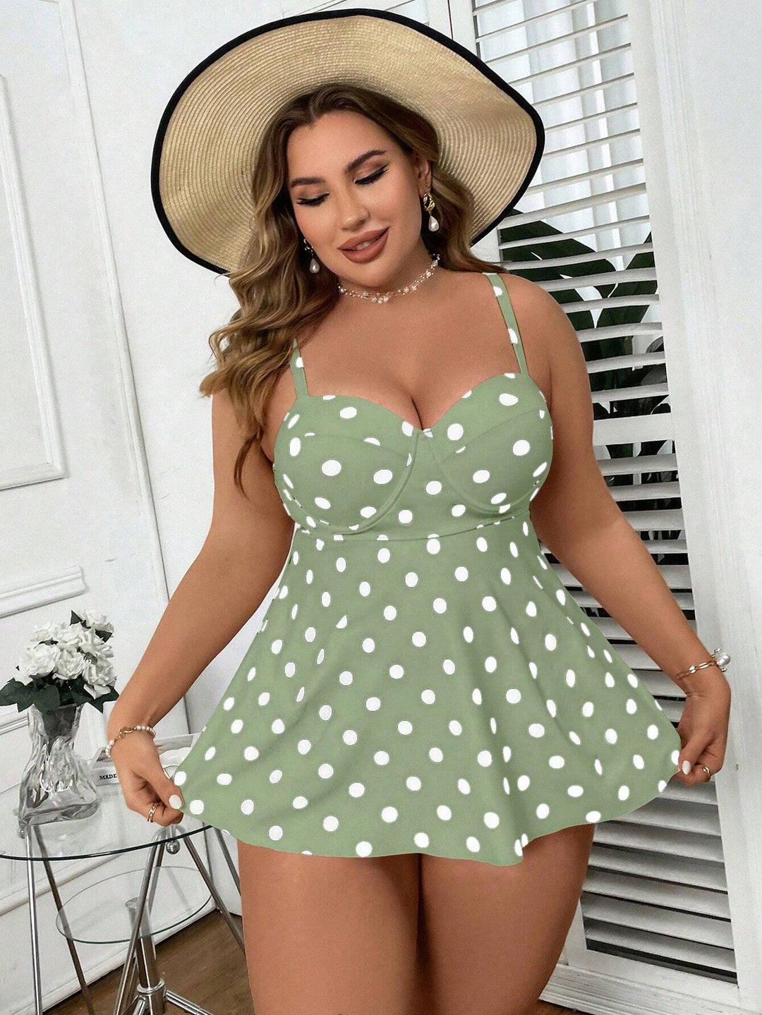 Damen Tankini mit figurbetontem Rock und Polka-Dots Echo Archiv