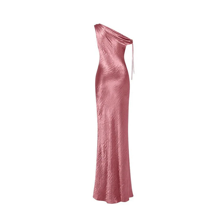 Damen elegantes langes asymmetrisches Kleid mit raffiniertem Rüschendetail Echo Archiv