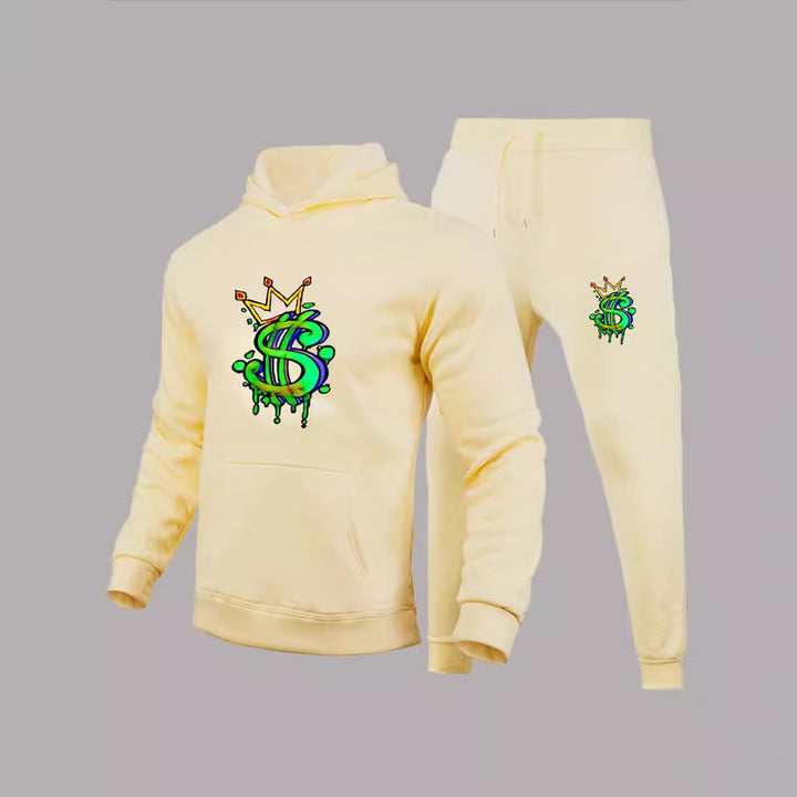 Herren Kapuzenpullover und Jogginghose Set mit kreativem Dollarzeichen-Motiv Echoarchiv