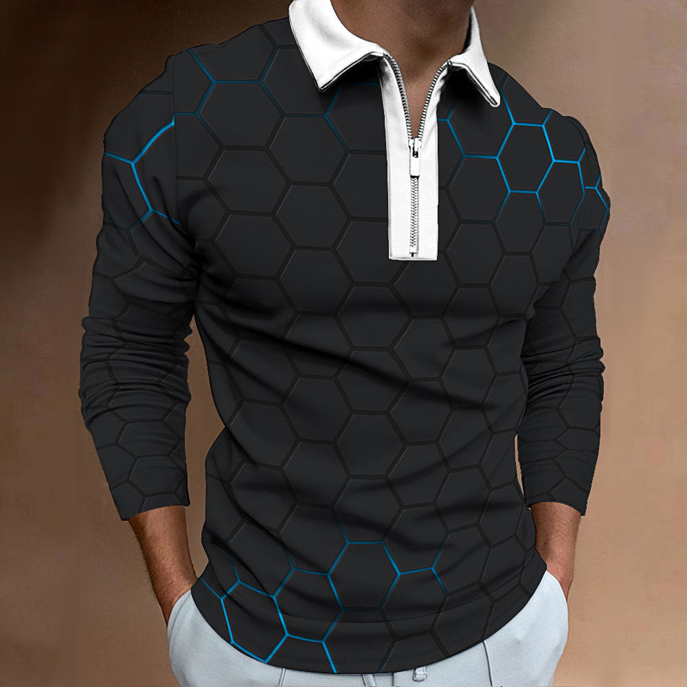 Herren Polo-Shirt mit modernem Wabenmuster und kontrastierendem Reißverschluss Echoarchiv