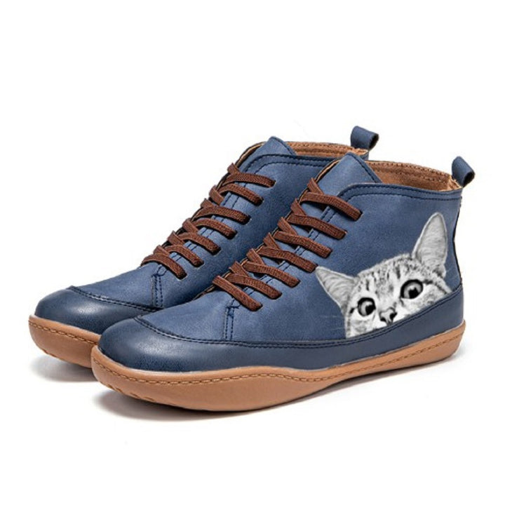 Damen nan knöchelhohe Sneaker mit niedlichem Katzenmotiv Stickerei und ergonomischem Komfortfußbett Echo Archiv