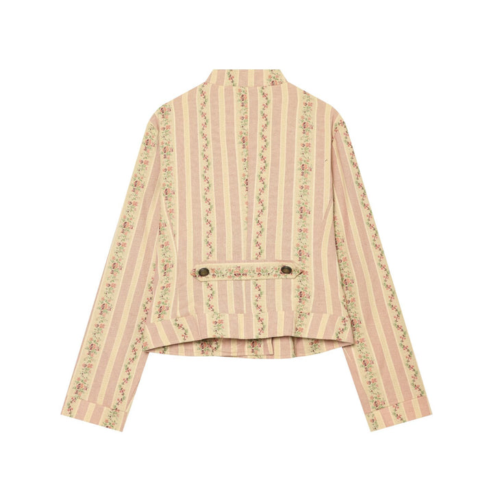 Damen Gestreifte Kurzjacke im Vintage-Look mit Stehkragen und asymmetrischer Knopfleiste Echo Archiv