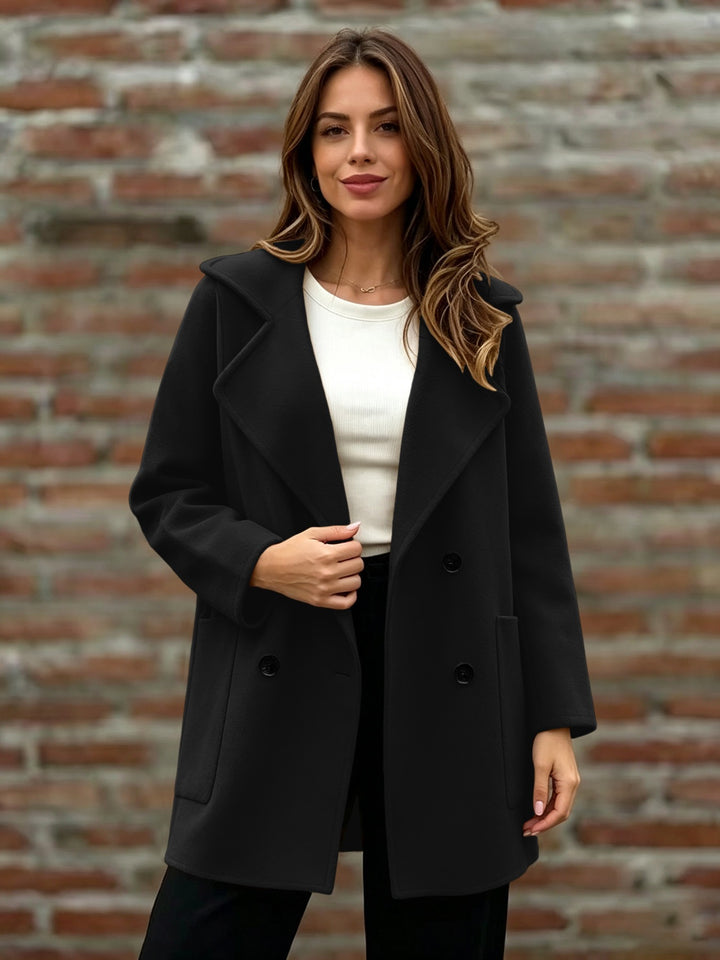 Damen Doppelreihiger Wollmantel mit Oversize-Revers Echoarchiv