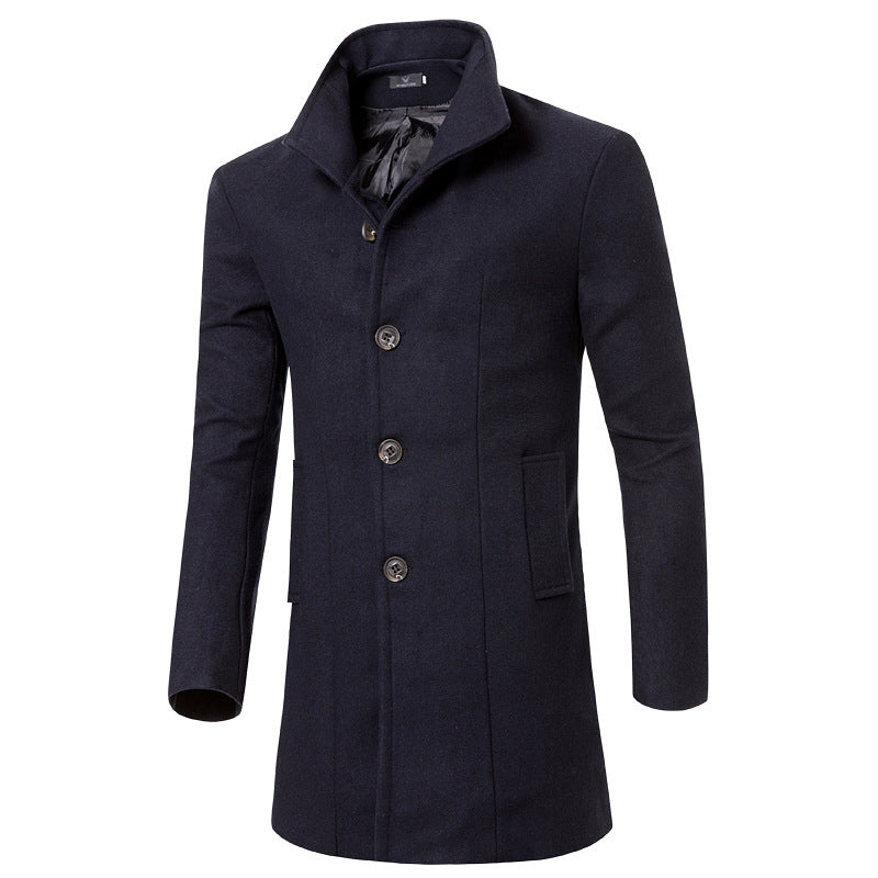 Herren eleganter Woolcoat mit modernem Stehkragen und praktischen Taschen Echoarchiv