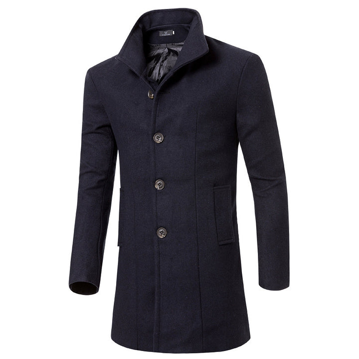 Herren eleganter Woolcoat mit modernem Stehkragen und praktischen Taschen Echoarchiv