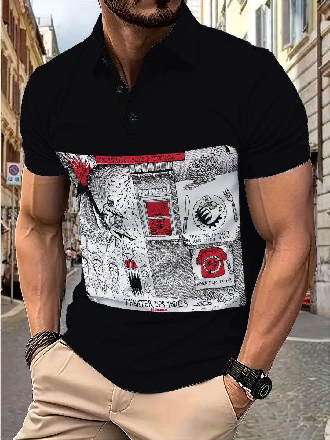 Herren Poloshirt mit kreativem Grafikprint und modernem Schnitt Echoarchiv