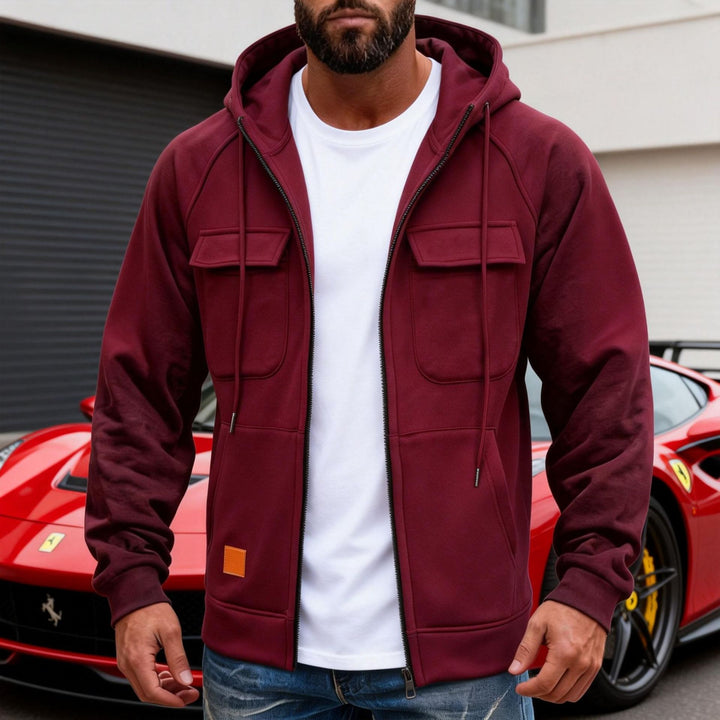 Herren Kapuzenjacke mit durchgehendem Reißverschluss, Brustklappen und moderner Slim‑Fit-Silhouette – Taviero