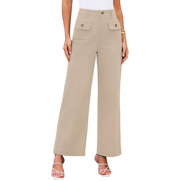 Hochtaillierte Damen-Trousers mit weitem Bein und Knopfklappen-Pattentaschen – Avélisse