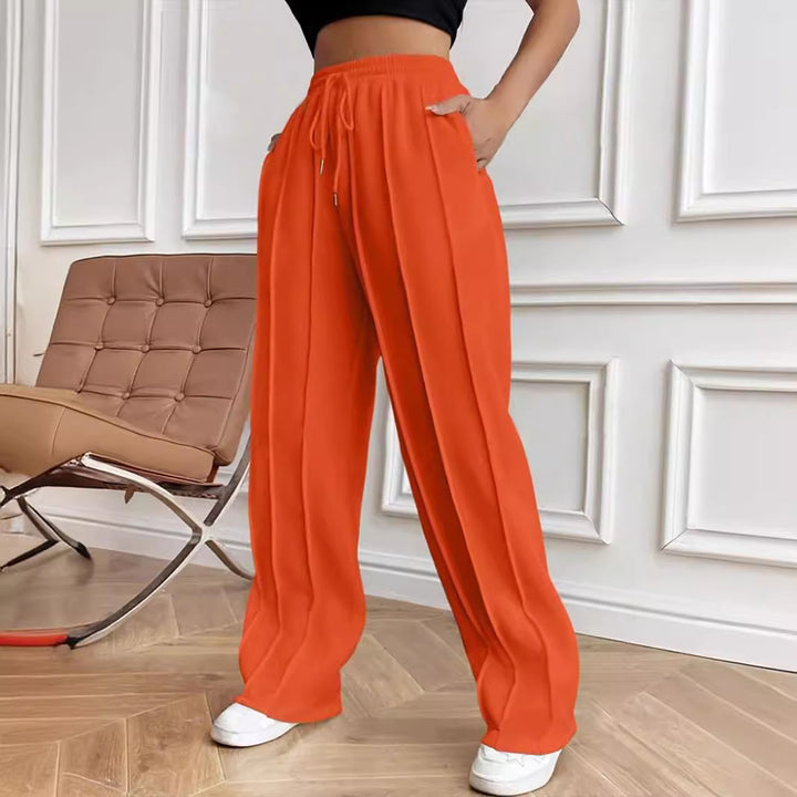Damen Weite High-Waist Plissee-Hose mit Tunnelzug und markanter Bügelfalte Echoarchiv