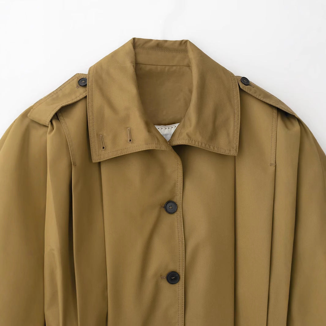 Damen Kurzgeschnittene Trenchjacke im Boxy-Schnitt mit breitem Revers und Epauletten Echoarchiv