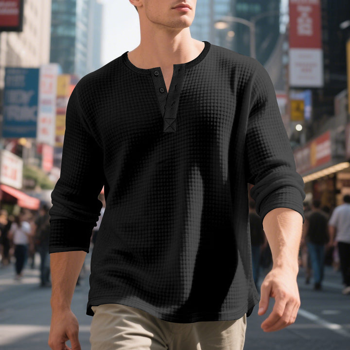 Herren Langarm-Henley-Shirt mit strukturiertem Design Echoarchiv
