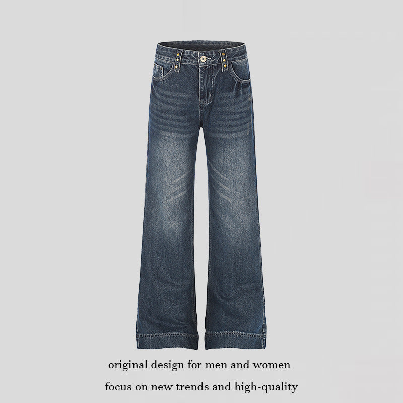 Damen Weite High‑Waist Denim Palazzo-Jeans mit weitem Bein und Vintage-Waschung Echoarchiv