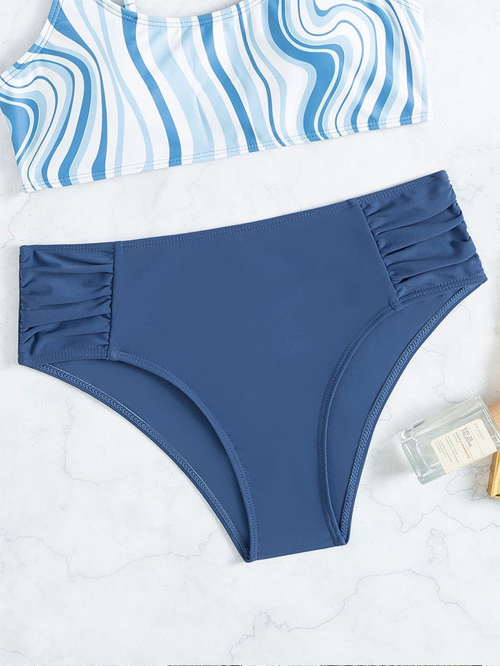 Damen Badeanzug-Set mit stilvollem gestreiften Oberteil und hoch tailliertem Slip Echo Archiv
