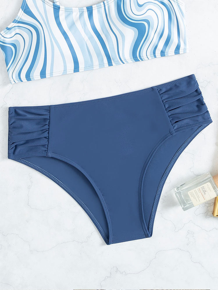 Damen Bikini-Set mit eleganten Streifen und hohem Bund Echo Archiv