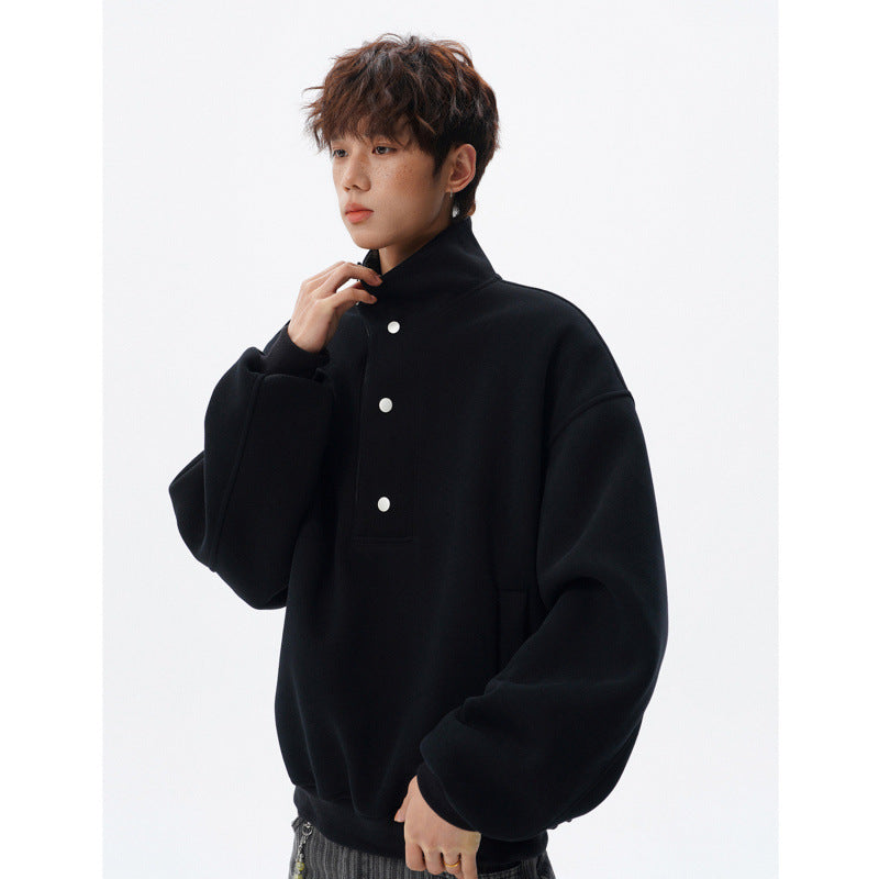 Unisex Oversized Sweatshirt mit abnehmbarem Karo-Kragen und Druckknopfleiste – Norvane
