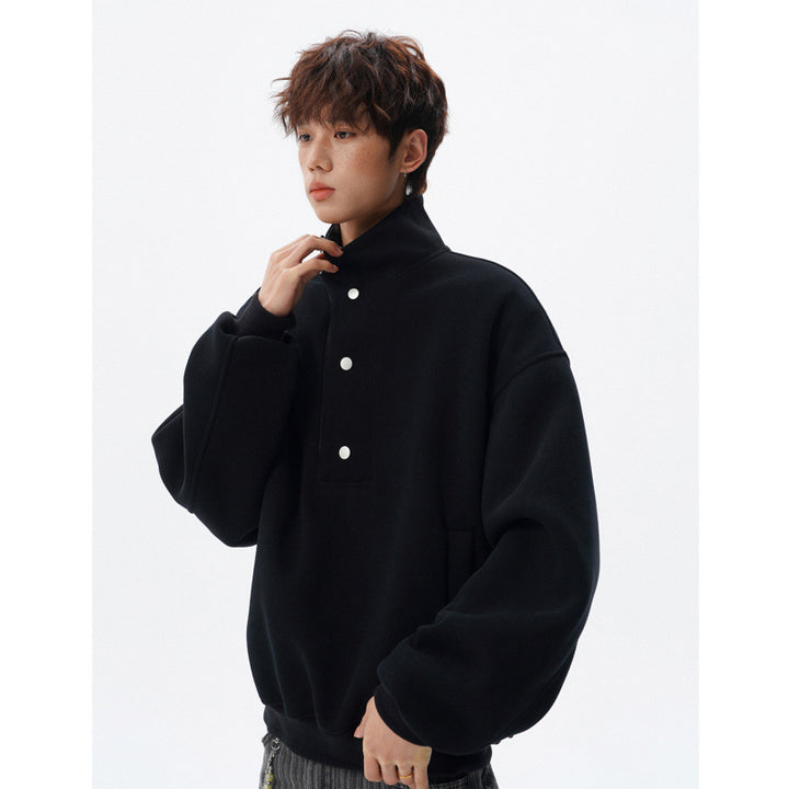 Unisex Oversized Sweatshirt mit abnehmbarem Karo-Kragen und Druckknopfleiste – Norvane