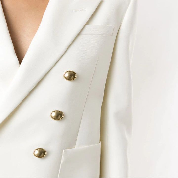 Damen Boxy-Zweireiher-Blazer im Clean-Tailoring mit strukturierten Schultern Echoarchiv