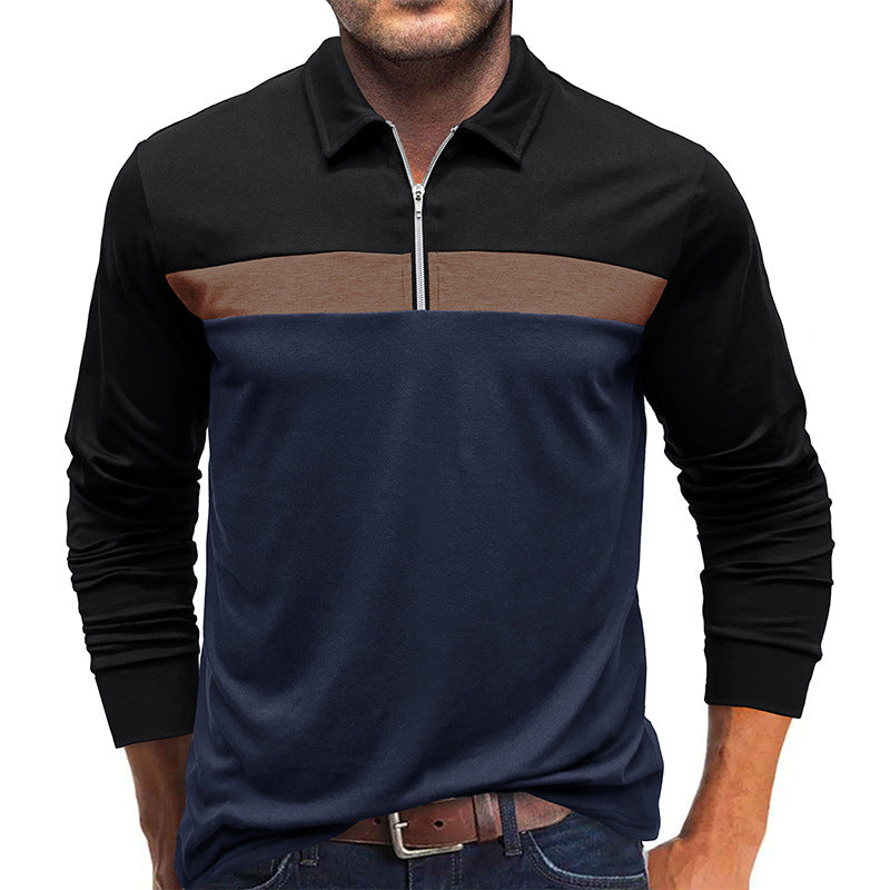 Herren Langarm Poloshirt mit modernem Reißverschluss und Farbakzent Echoarchiv