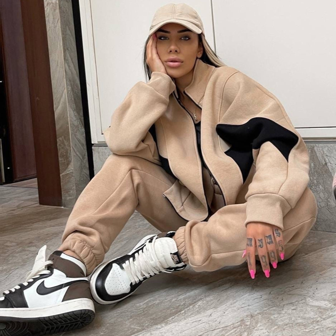 Damen nan athletisches Trainingsset mit Ring-Zipper, eingesetzten Taschen und kontrastierenden Arm-Panels Echo Archiv
