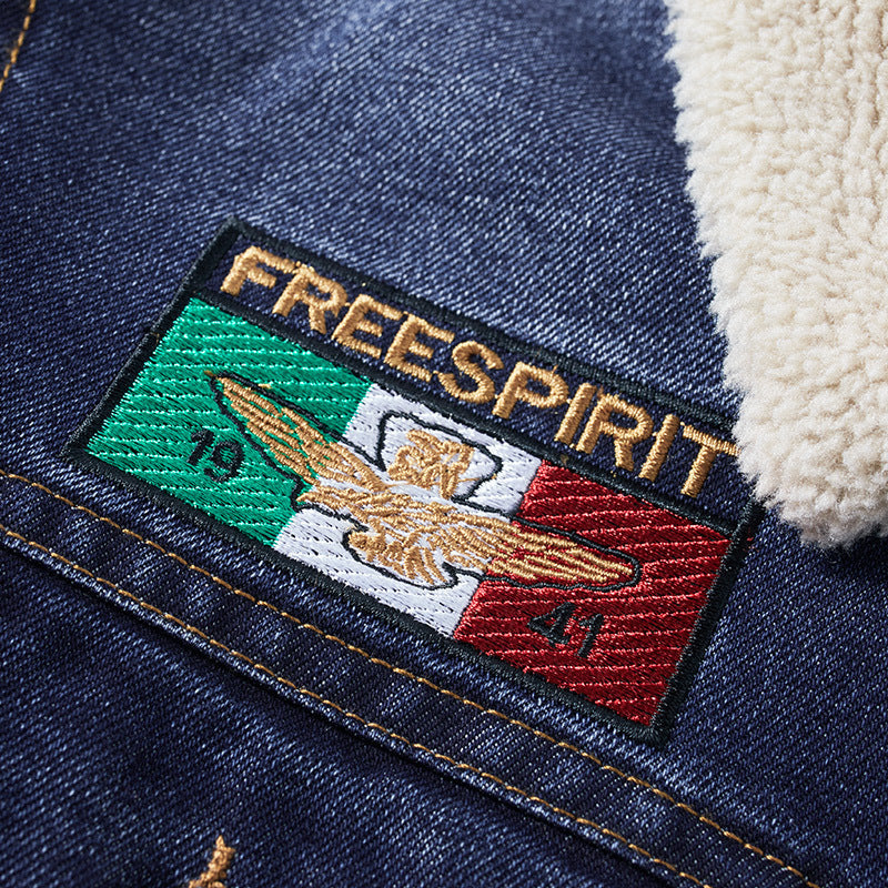 Herren Denim-Truckerjacke mit wärmender Sherpa‑Fütterung und Vintage‑Used-Details Echoarchiv