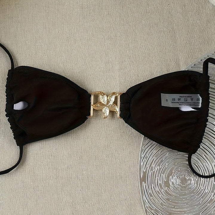 Damen luxuriöses Triangel-Bikinioberteil mit metallischen Details Echo Archiv