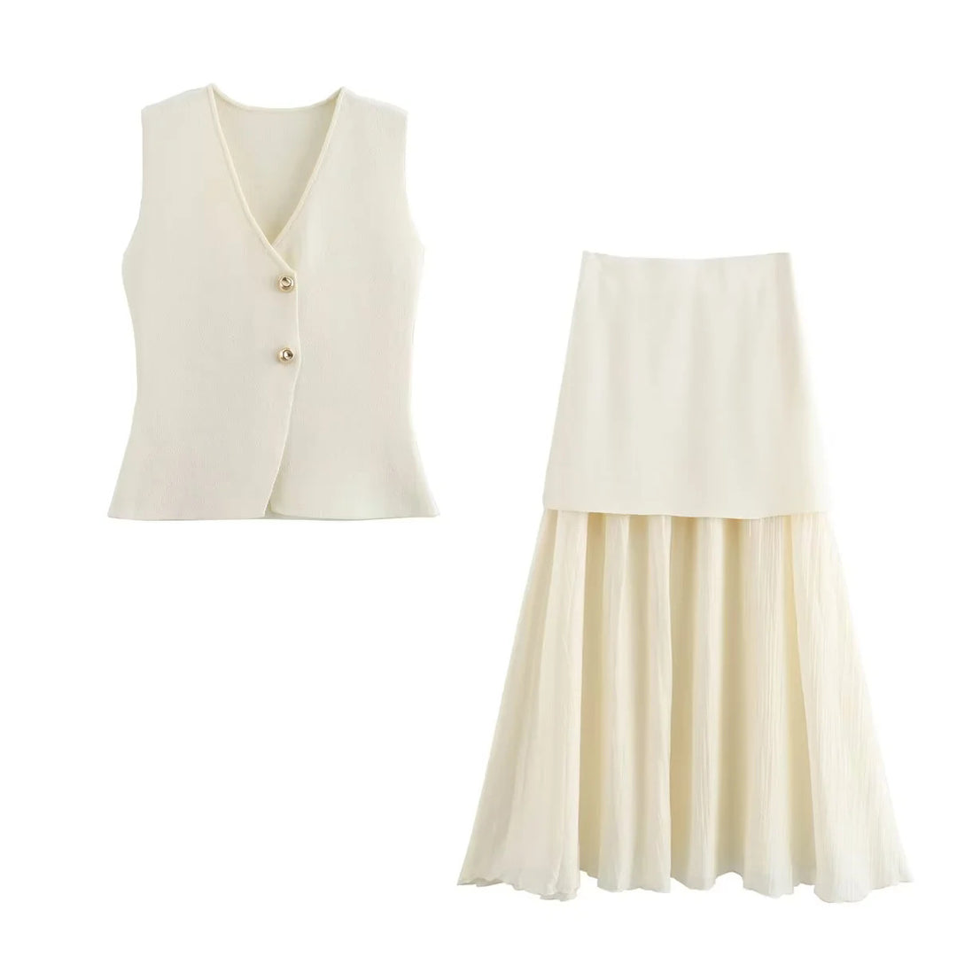 Damen nan zweilagiger Maxi-Rock mit plissiertem Chiffon und hoher Taille Echo Archiv