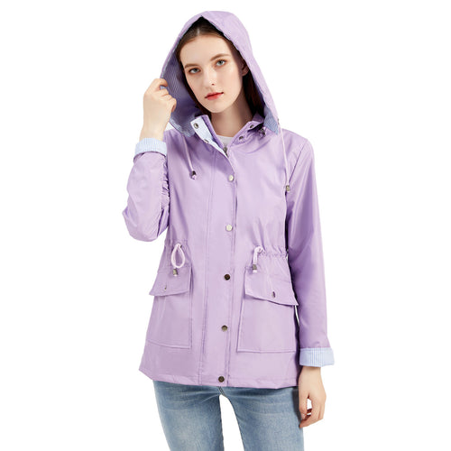 Damen nan leichte wasserdichte Regenjacke mit Kapuze und Taillenzug Echo Archiv