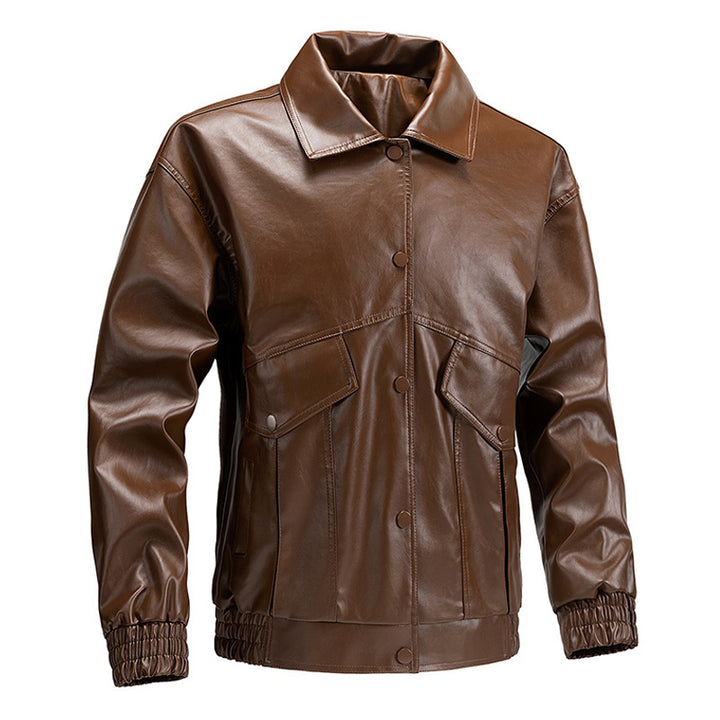 Herren modische Lederjacke mit praktischen Taschen und elastischen Bündchen Echoarchiv
