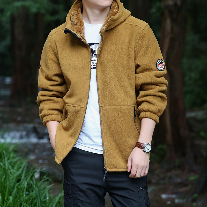 Herren Kapuzen-Fleecejacke mit durchgehendem Reißverschluss und Reißverschlusstaschen – Taviero