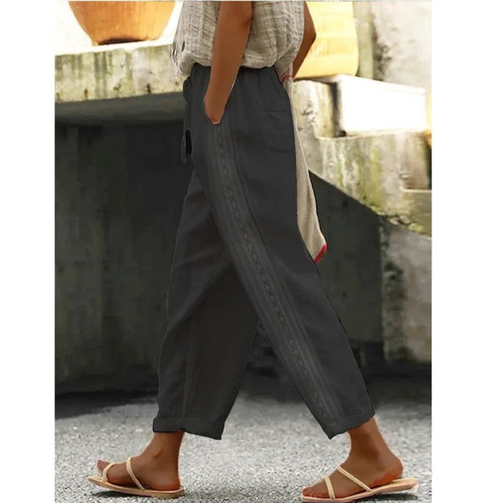 Damen Leichte Leinenhose mit seitlicher Knopfdetail – Avélisse