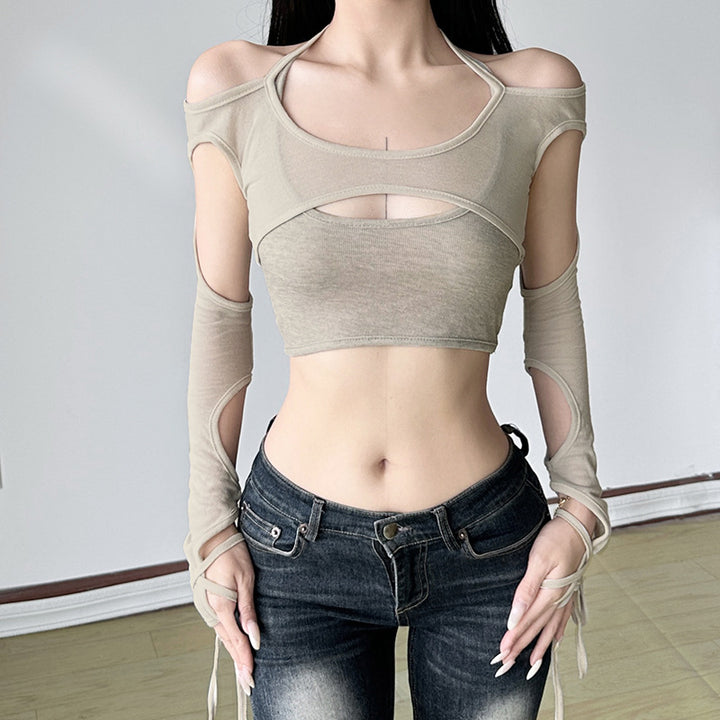 Damen Crop-Top mit raffinierten Rüschendetails und langärmligem Design Echo Archiv